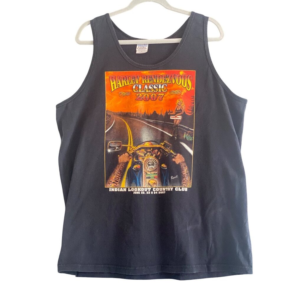 VTG Harley Davidson Harley Rendezvous Classic 2007 Tank Top Black Gildan XL
